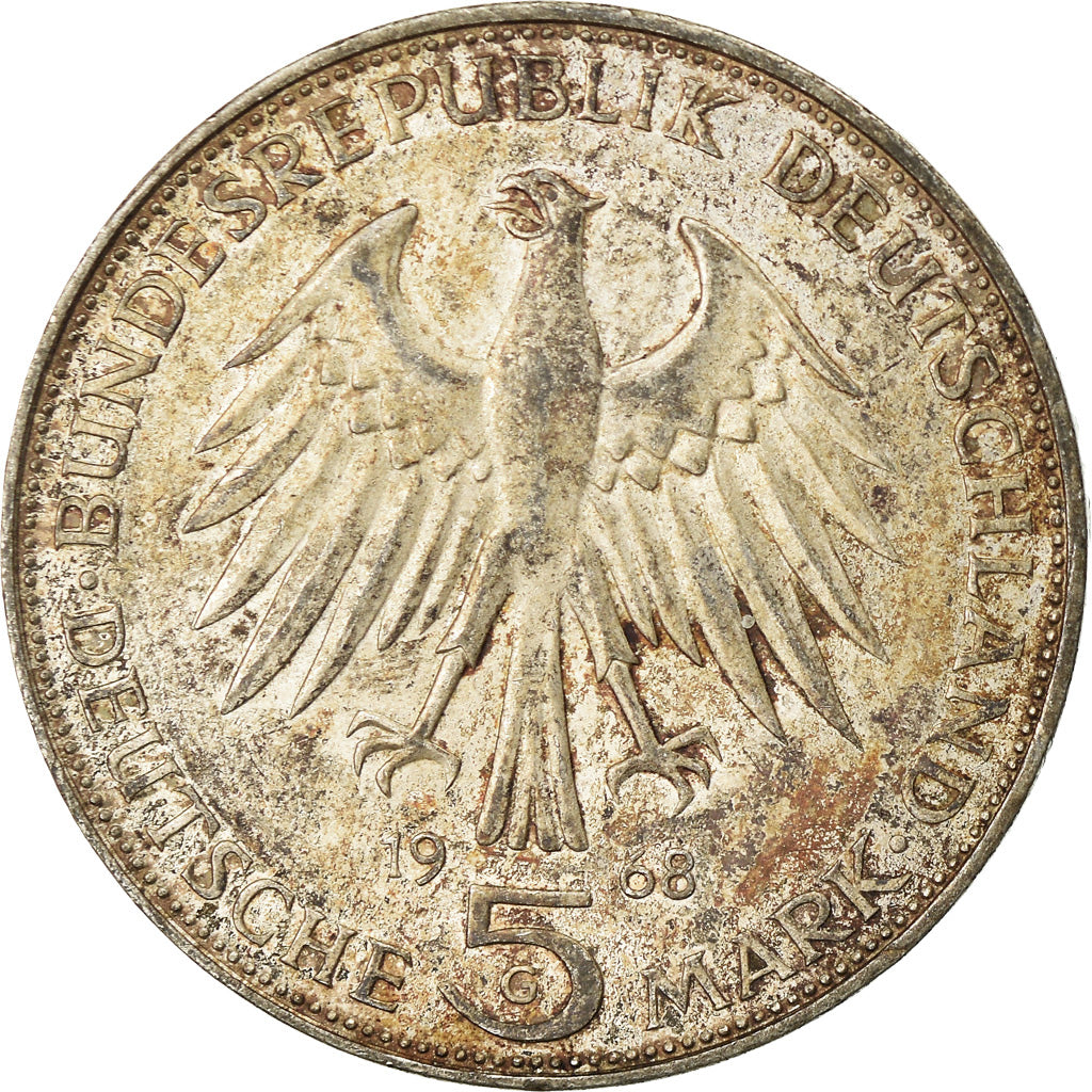 Coin, GERMANY - FEDERAL REPUBLIC, 5 Mark, 1968, Karlsruhe, Germany, EF(40-45)