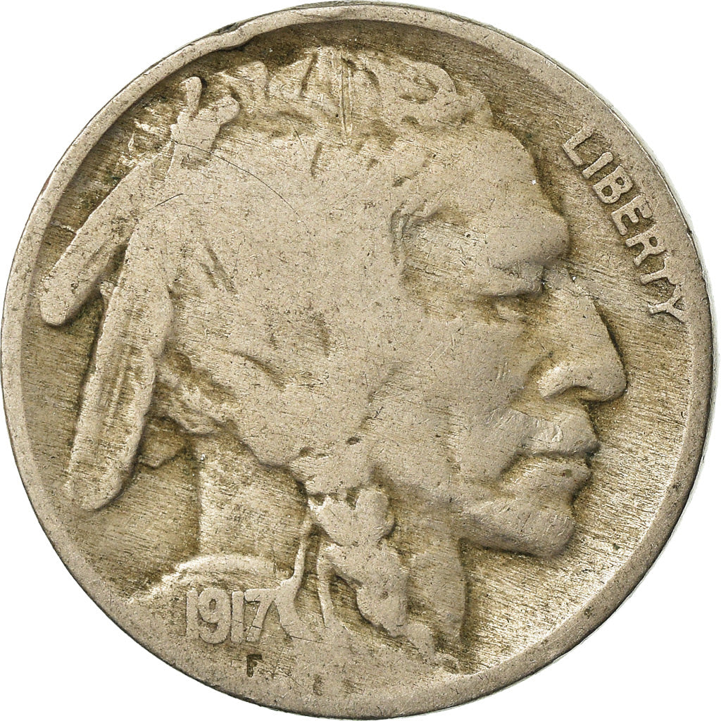 Coin, United States, Buffalo Nickel, 5 Cents, 1917, U.S. Mint, Philadelphia