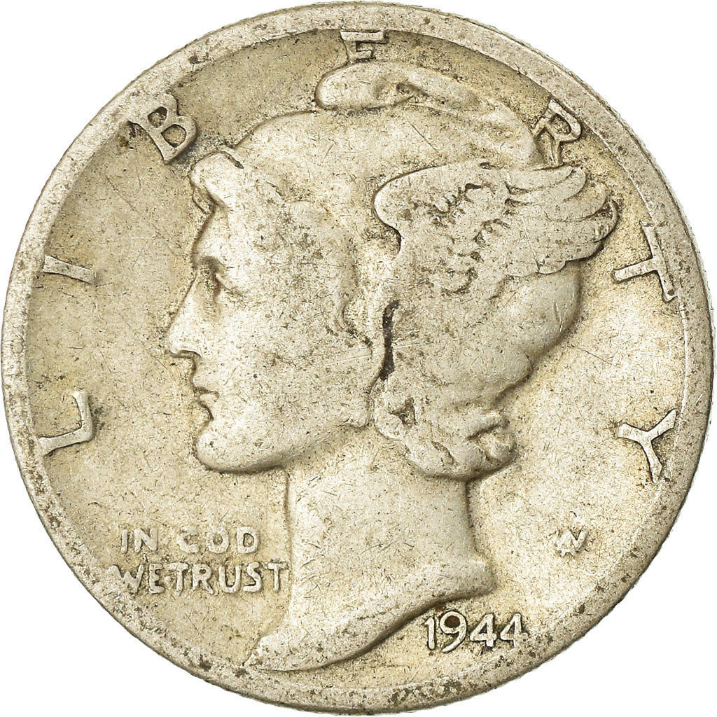 Monnaie, États-Unis, Mercury Dime, Dime, 1944, U.S. Mint, Philadelphie, TB+