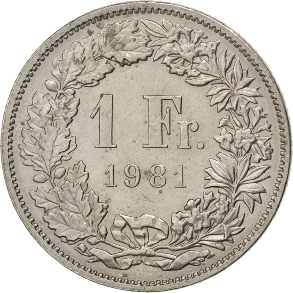 SWITZERLAND, Franc, 1981, Bern, KM #24a.1, AU(55-58), Copper-Nickel, 23.2, 4.41