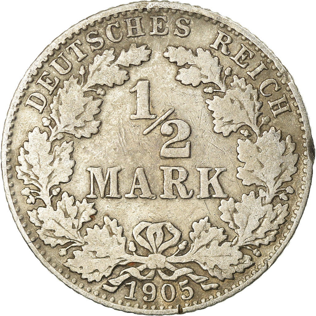 Coin, GERMANY - EMPIRE, 1/2 Mark, 1905, Munich, EF(40-45), Silver, KM:17
