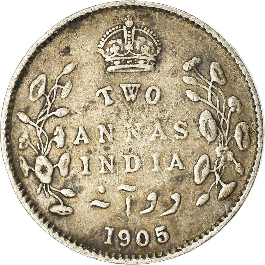 Coin, INDIA-BRITISH, Edward VII, 2 Annas, 1905, EF(40-45), Silver, KM:505