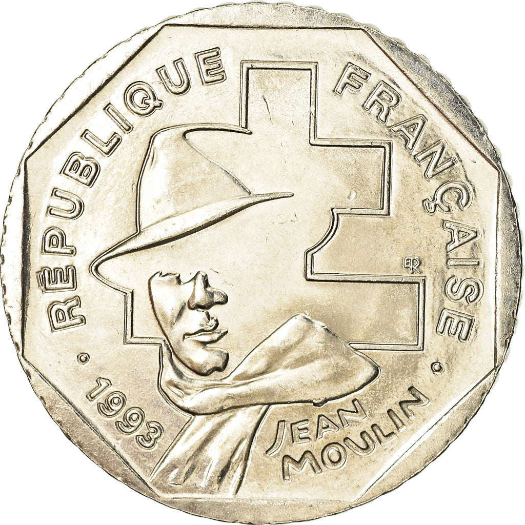 Moneta, Francia, Jean Moulin, 2 Francs, 1993, SPL-, Nichel, KM:1062, Gadoury:548
