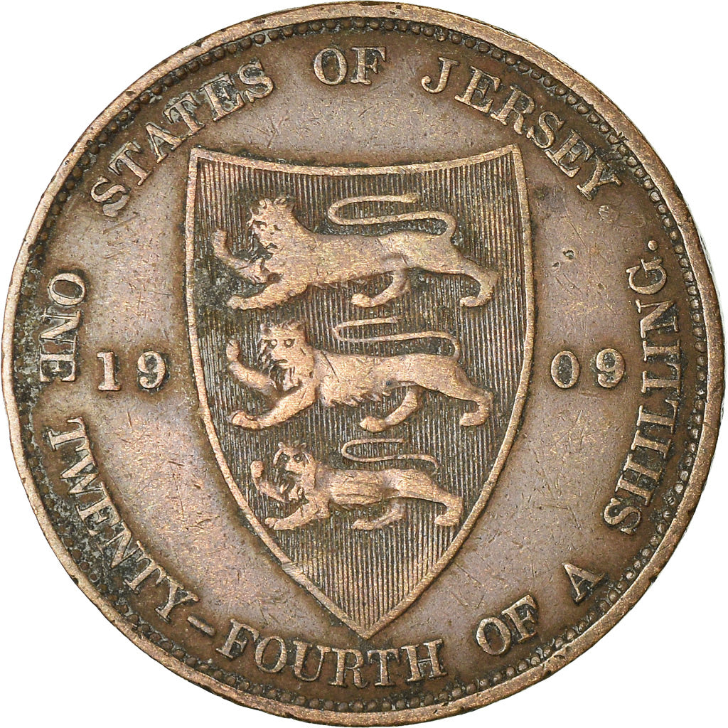 Coin, Jersey, Edward VII, 1/24 Shilling, 1909, EF(40-45), Bronze, KM:9