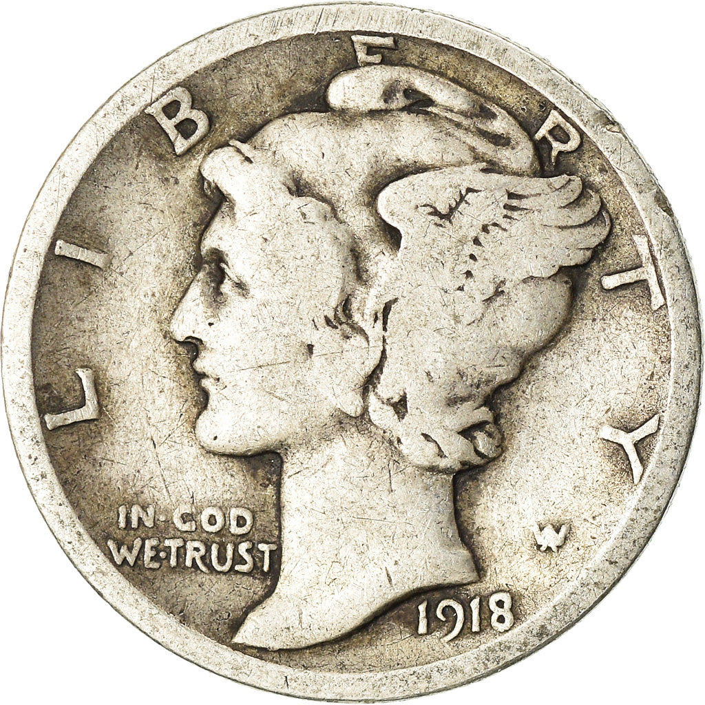 Coin, United States, Mercury Dime, Dime, 1918, U.S. Mint, Philadelphia