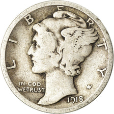Coin, United States, Mercury Dime, Dime, 1918, U.S. Mint, Philadelphia