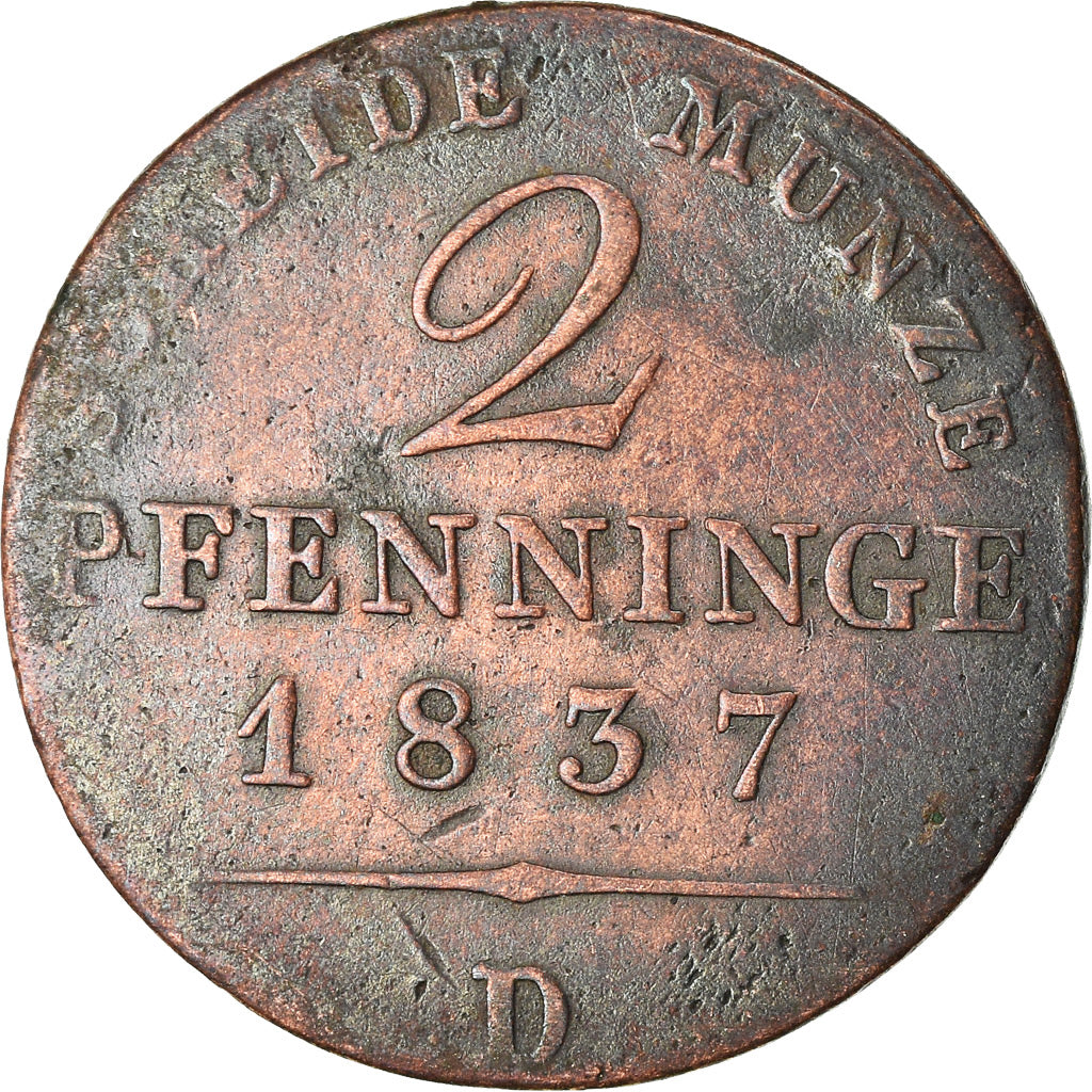 Moneta, Stati tedeschi, PRUSSIA, Friedrich Wilhelm III, 2 Pfennig, 1837, MB+