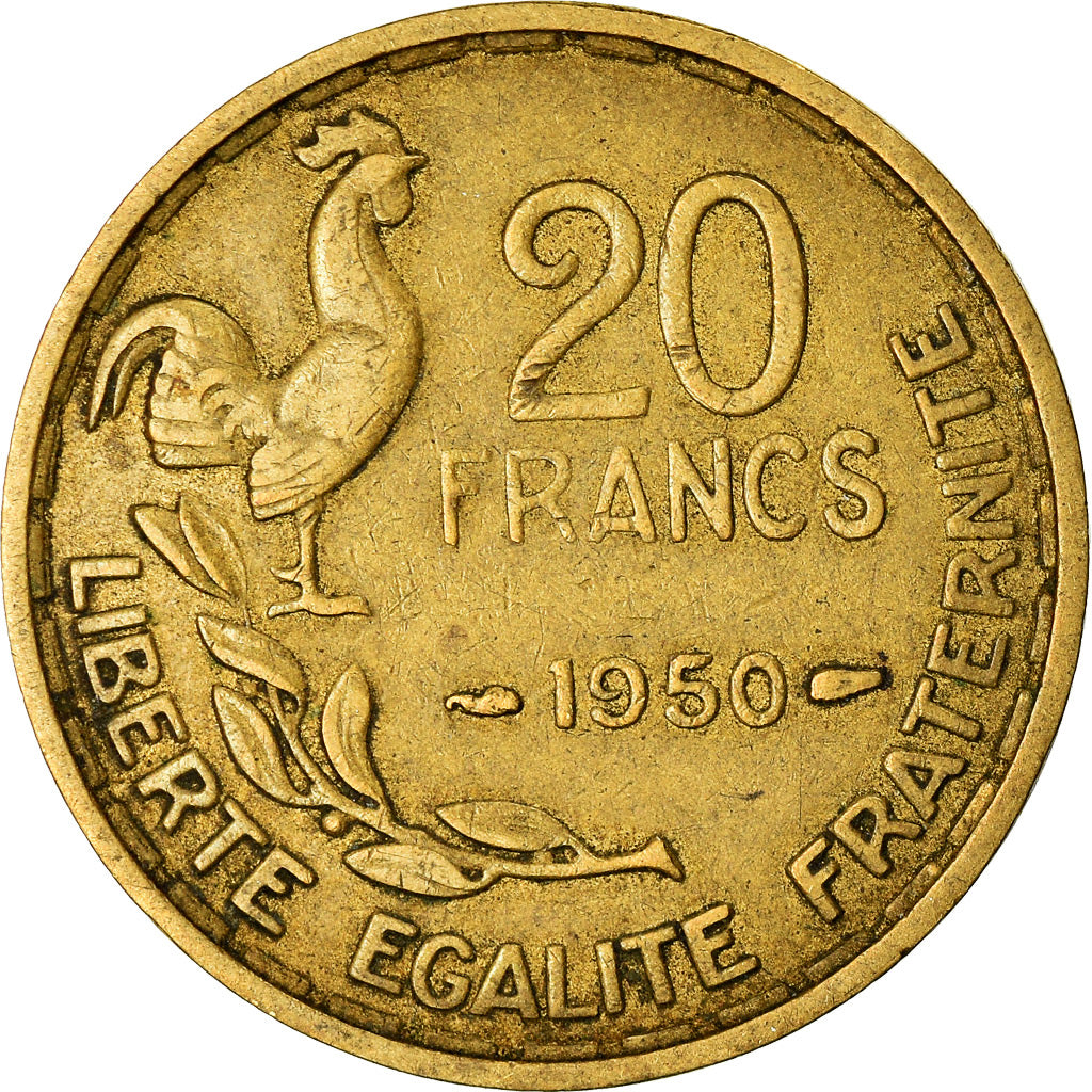 Moneta, Francia, Guiraud, 20 Francs, 1950, Paris, BB, Alluminio-bronzo