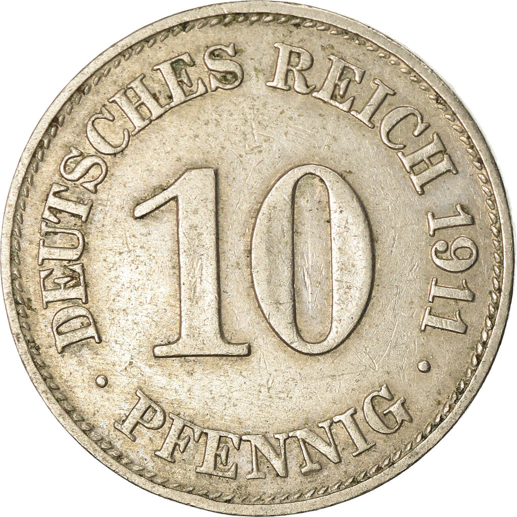 Coin, GERMANY - EMPIRE, Wilhelm II, 10 Pfennig, 1911, Muldenhütten, EF(40-45)