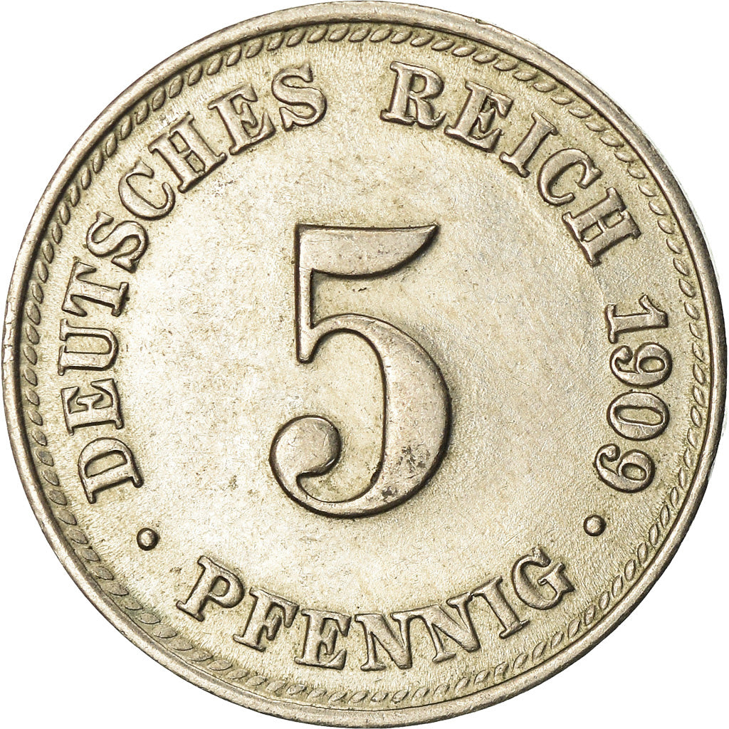 Coin, GERMANY - EMPIRE, Wilhelm II, 5 Pfennig, 1909, Munich, EF(40-45)