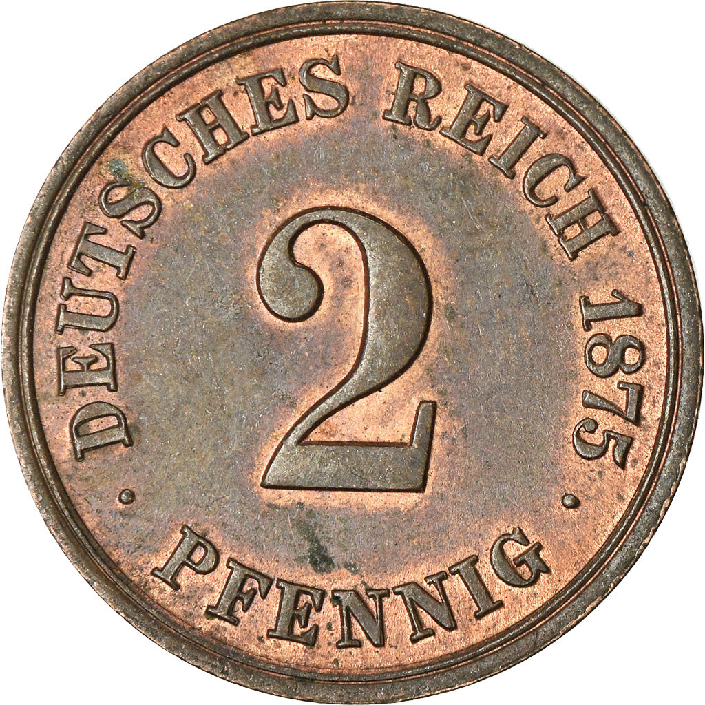 Coin, GERMANY - EMPIRE, Wilhelm I, 2 Pfennig, 1875, Stuttgart, EF(40-45)