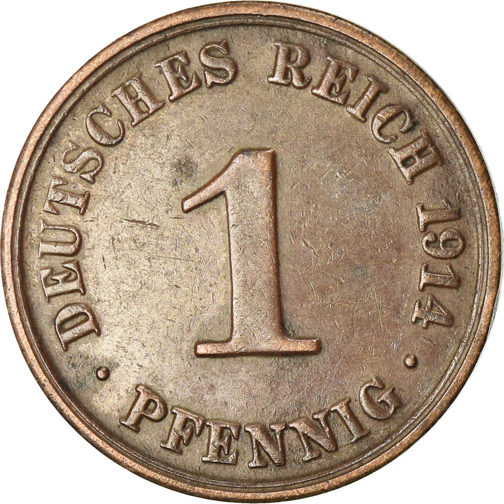 Coin, GERMANY - EMPIRE, Wilhelm II, Pfennig, 1914, Berlin, EF(40-45), Copper