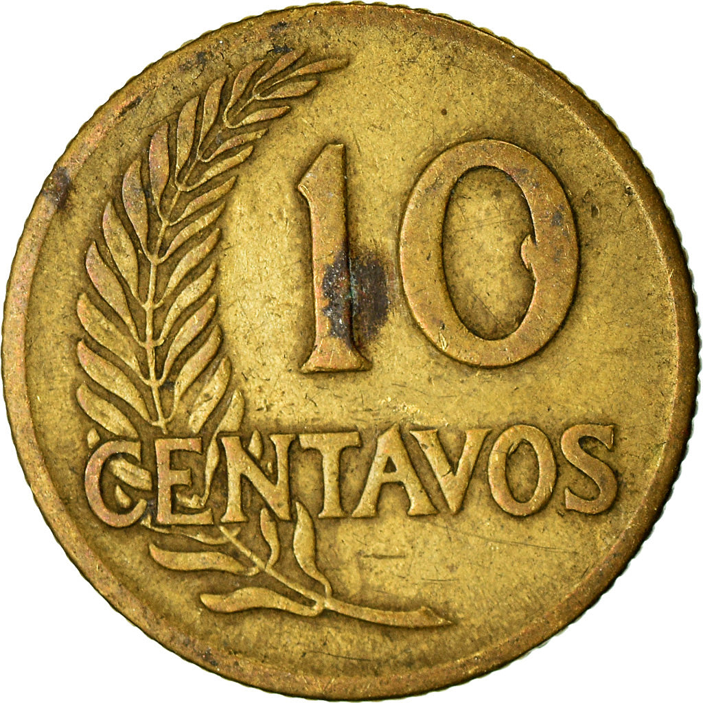 Coin, Peru, 10 Centavos, 1951, EF(40-45), Brass, KM:224.2