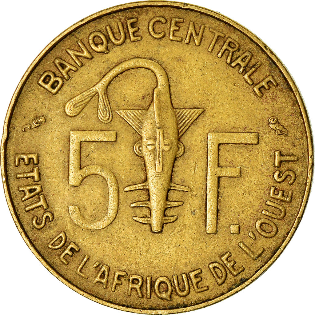 Coin, West African States, 5 Francs, 1974, EF(40-45), Aluminum-Nickel-Bronze