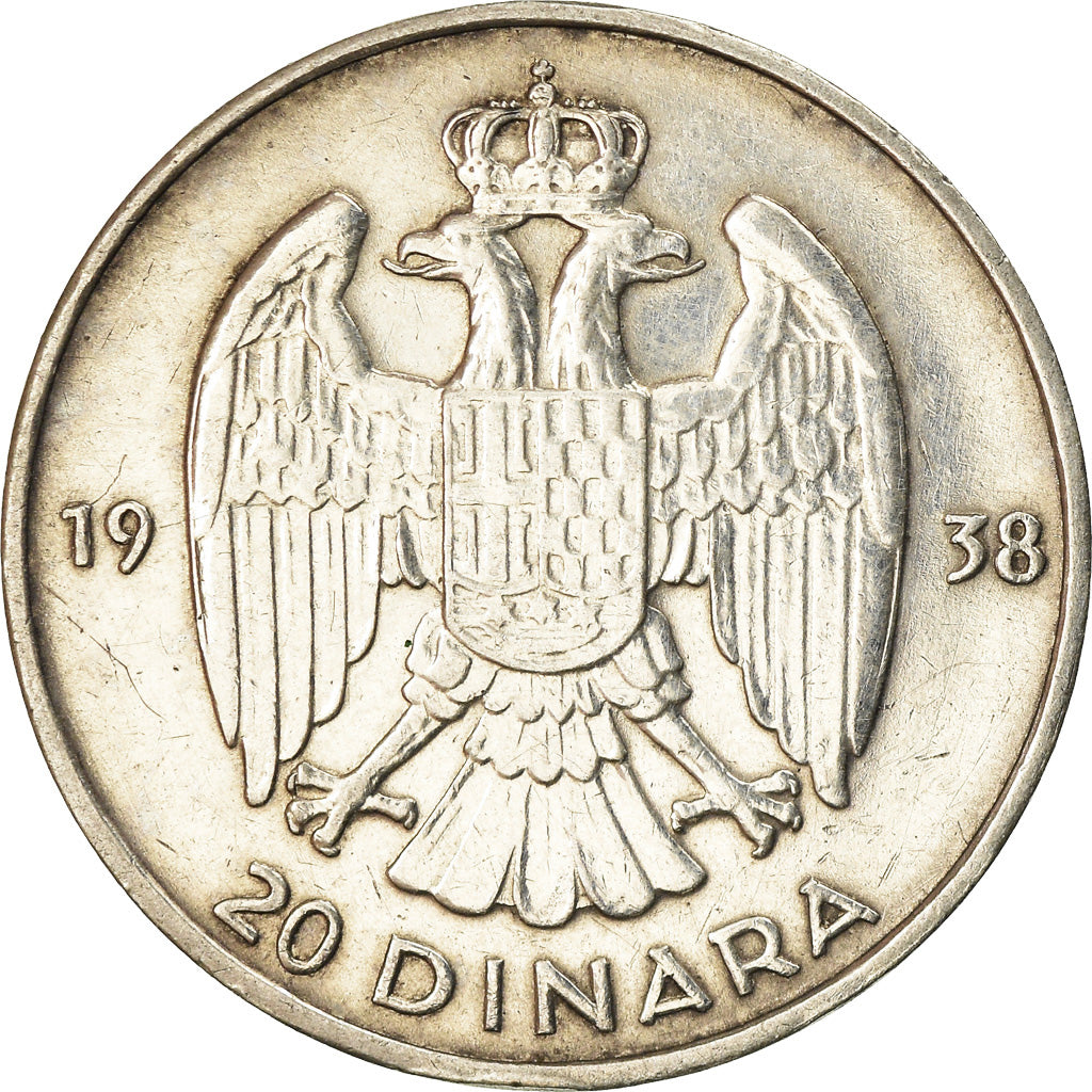 Coin, Yugoslavia, Petar II, 20 Dinara, 1938, AU(50-53), Silver, KM:23