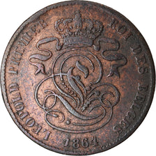 Munten, België, Leopold I, 2 Centimes, 1864, FR+, Koper, KM:4.2