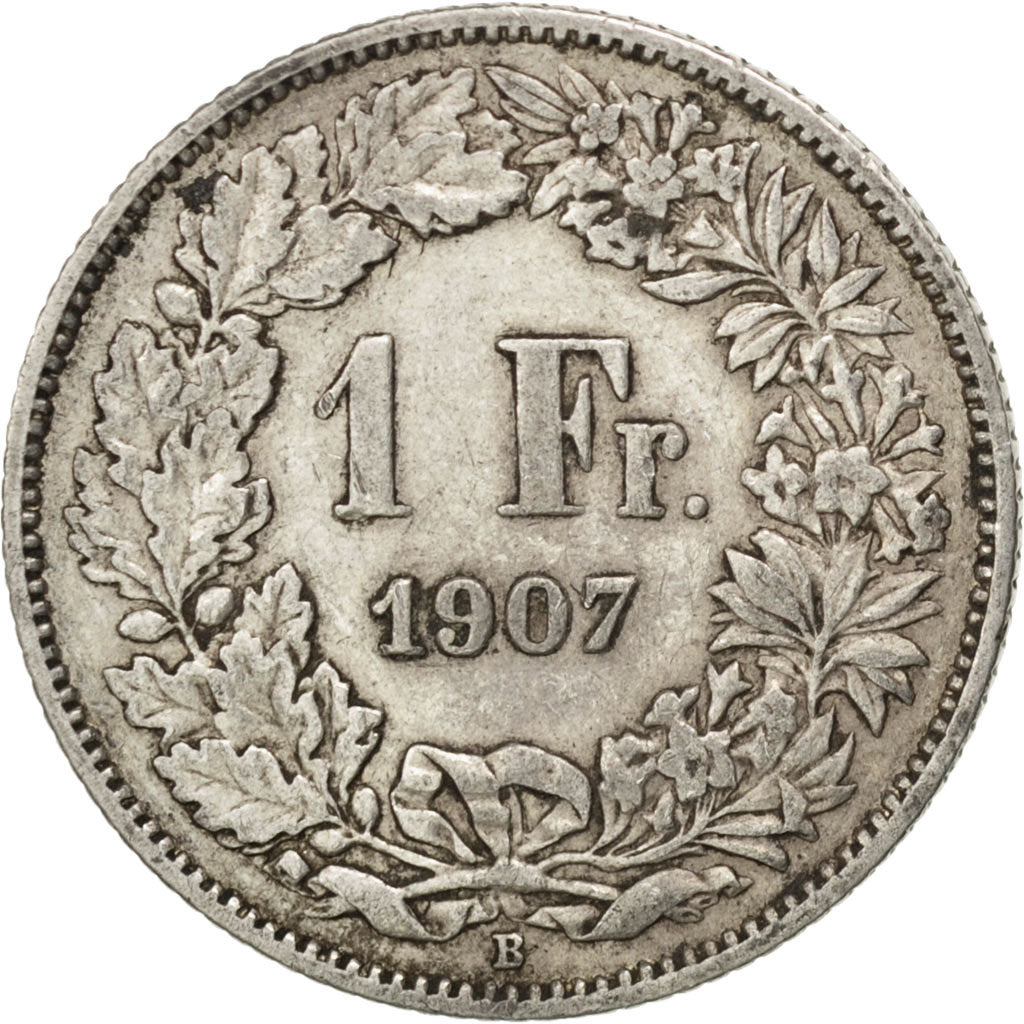 SWITZERLAND, Franc, 1907, Bern, KM #24, EF(40-45), Silver, 23.2, 4.96