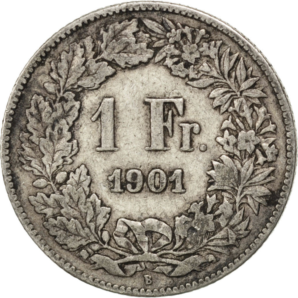 SWITZERLAND, Franc, 1901, Bern, KM #24, VF(20-25), Silver, 23.2, 4.93
