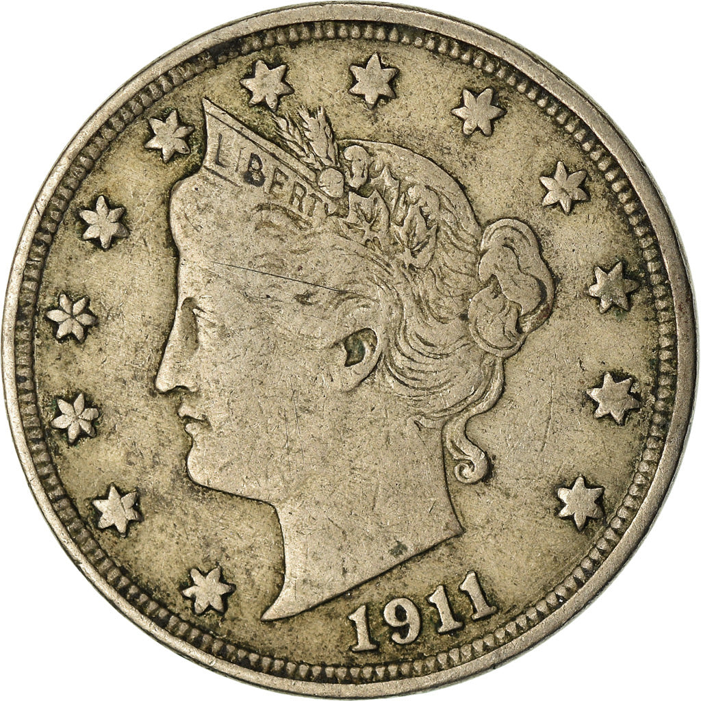 Coin, United States, Liberty Nickel, 5 Cents, 1911, U.S. Mint, Philadelphia