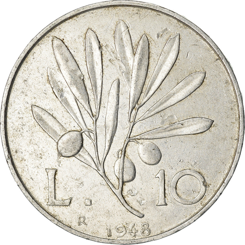 Coin, Italy, 10 Lire, 1948, Rome, EF(40-45), Aluminum, KM:90