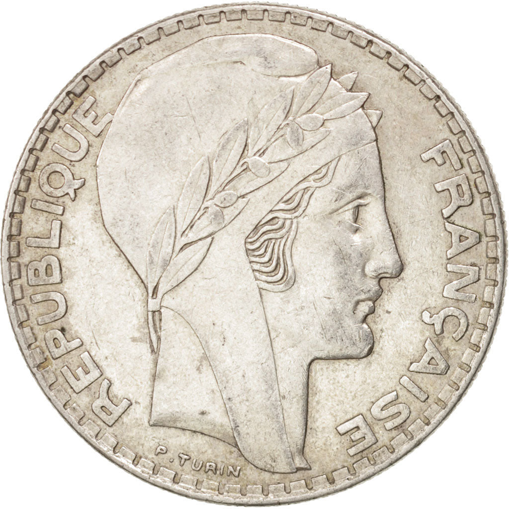 France, Turin, 20 Francs, 1933, Paris, AU(50-53), Silver, KM:879