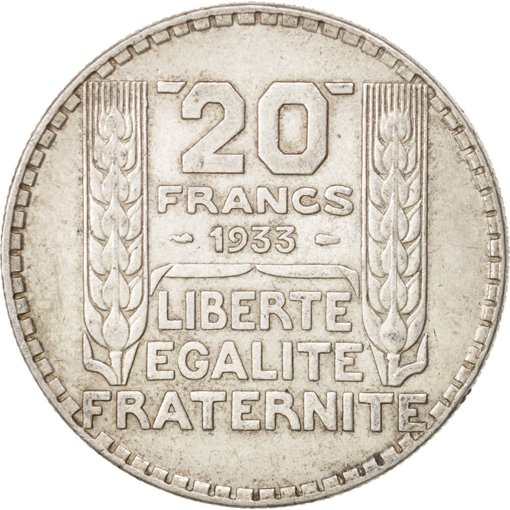 France, Turin, 20 Francs, 1933, Paris, AU(50-53), Silver, KM:879