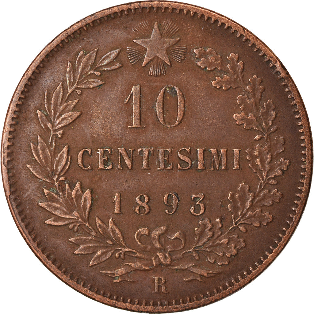 Coin, Italy, Umberto I, 10 Centesimi, 1893, Rome, VF(30-35), Copper, KM:27.2