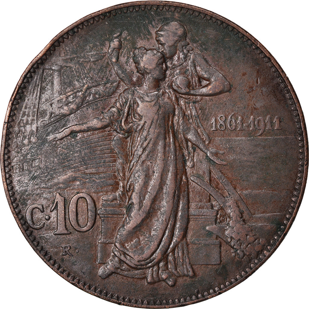 Coin, Italy, Vittorio Emanuele III, 10 Centesimi, 1911, Rome, VF(30-35), Bronze
