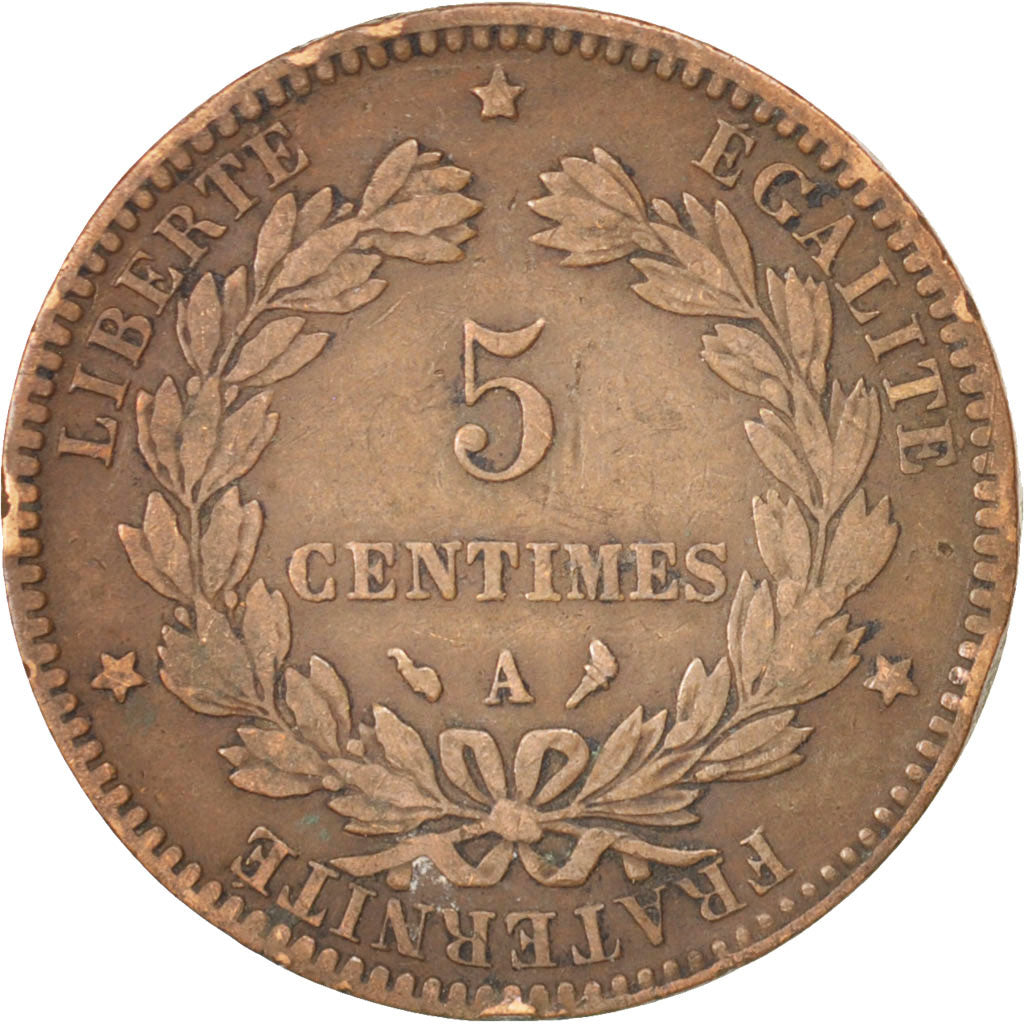 FRANCE, Cérès, 5 Centimes, 1897, Paris, KM #821.1, VF(30-35), Bronze, Gadoury #.