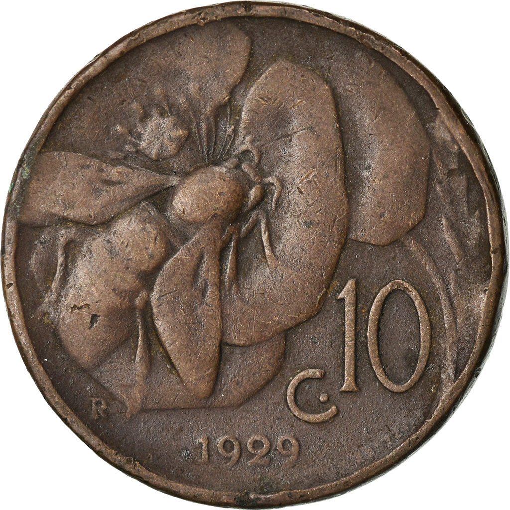 Moeda, Itália, Vittorio Emanuele III, 10 Centesimi, 1929, Rome, VF(20-25)