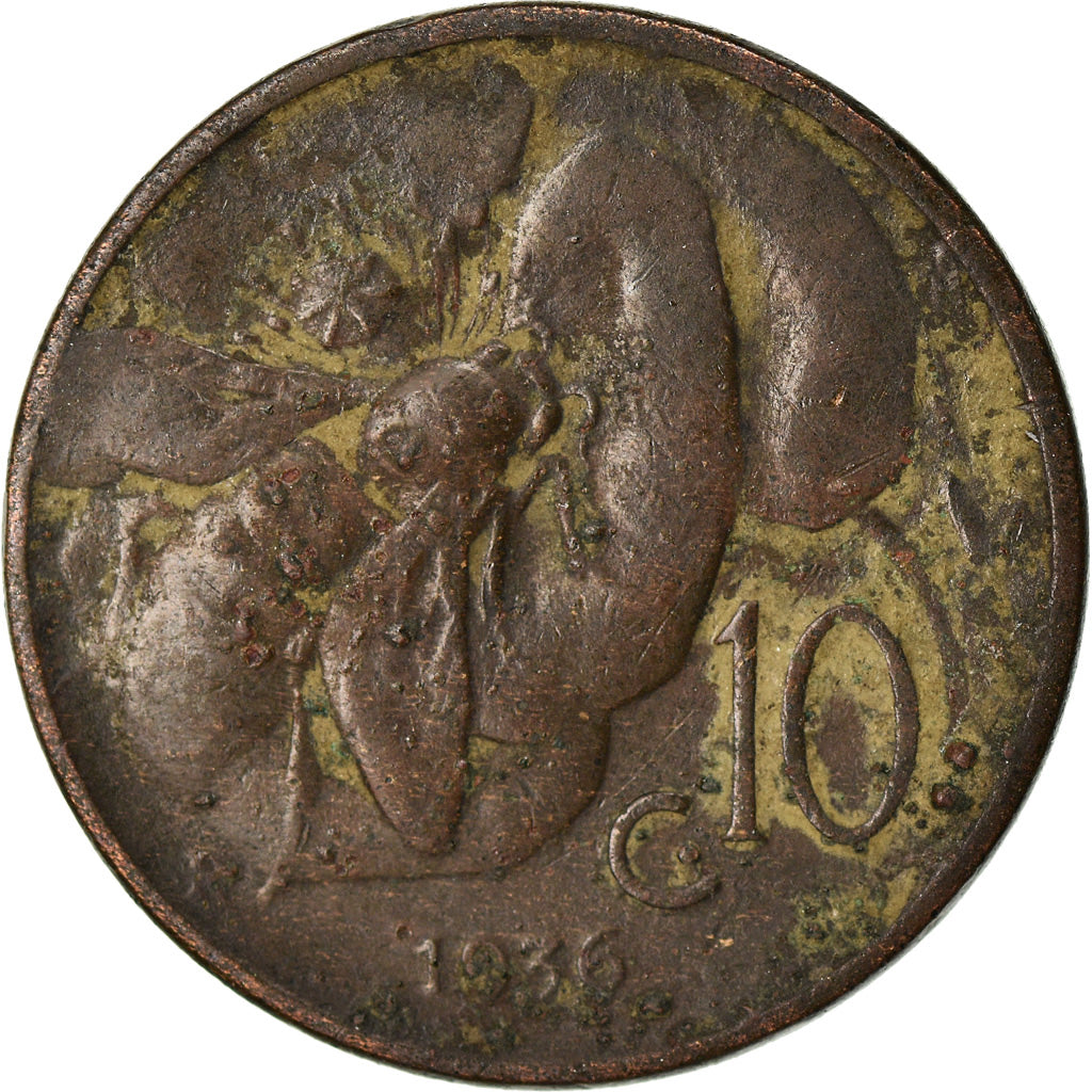 Coin, Italy, Vittorio Emanuele III, 10 Centesimi, 1936, Rome, F(12-15), Bronze