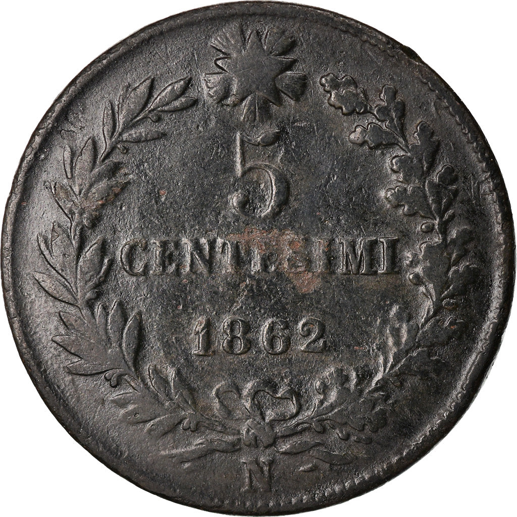 Monnaie, Italie, Vittorio Emanuele II, 5 Centesimi, 1862, Naples, TB, Cuivre