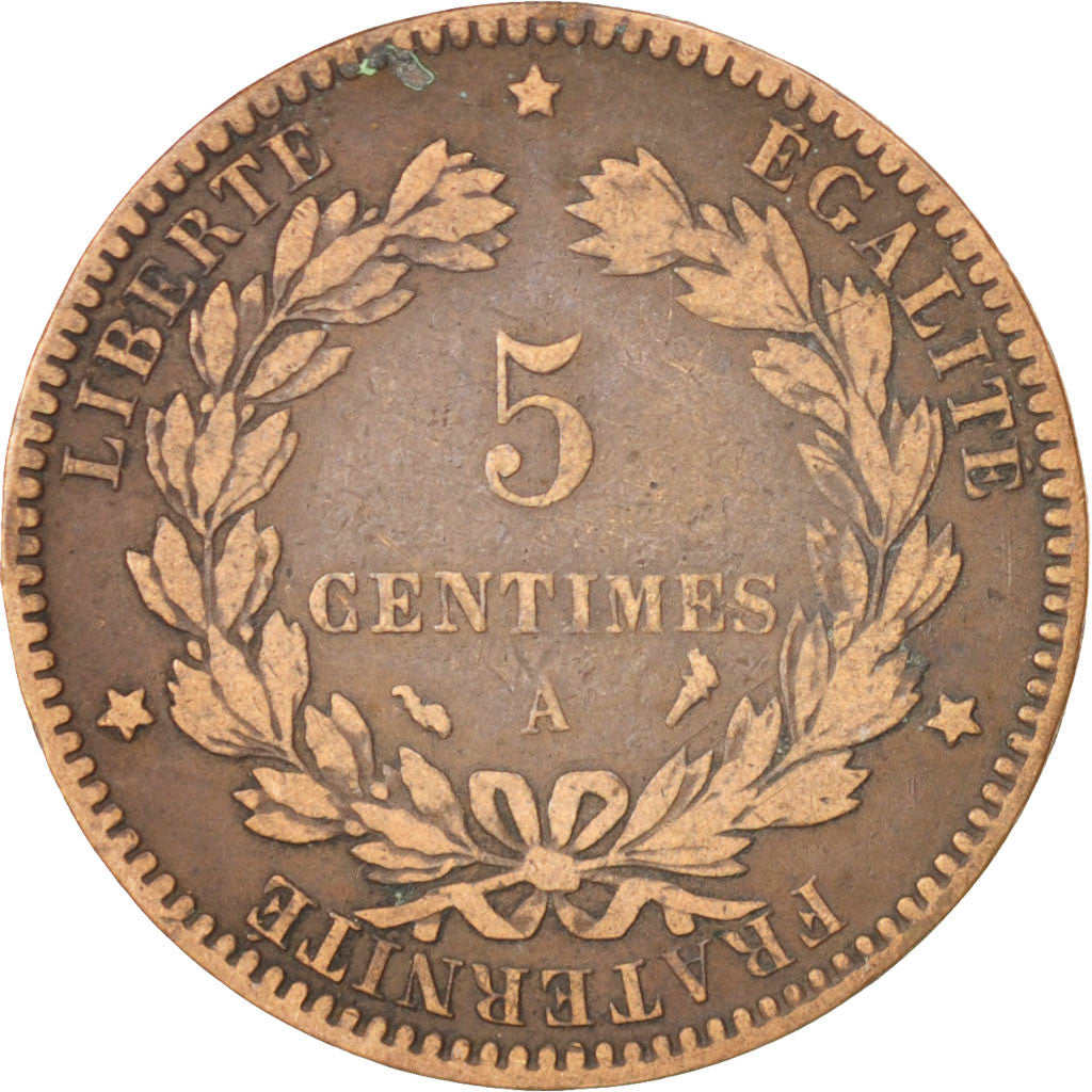 FRANCE, Cérès, 5 Centimes, 1897, Paris, KM #821.1, VF(20-25), Bronze, Gadoury #.