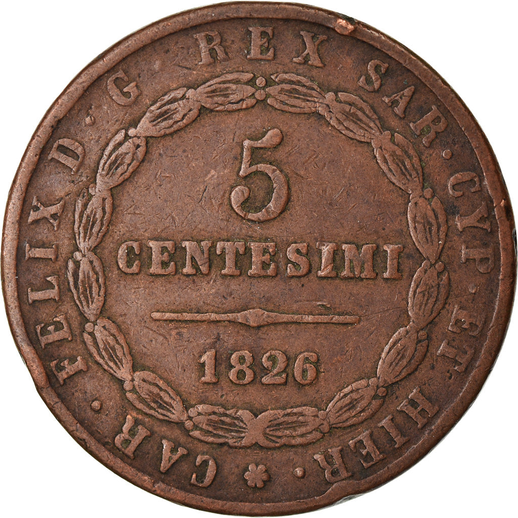 Munten, Italiaanse staten, SARDINIA, Carlo Felice, 5 Centesimi, 1826, Genoa, ZF