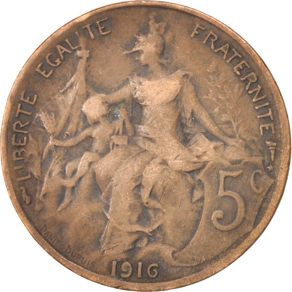 Moneta, Francia, Dupuis, 5 Centimes, 1916, BB, Bronzo, KM:842, Gadoury:165