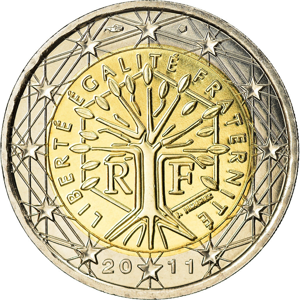 France, 2 Euro, 2011, MS(65-70), Bi-Metallic, KM:1414