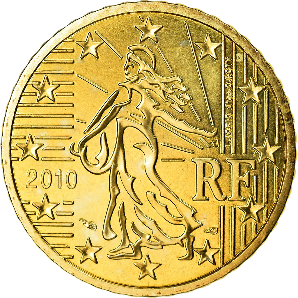France, 50 Euro Cent, 2010, MS(65-70), Brass, KM:1412