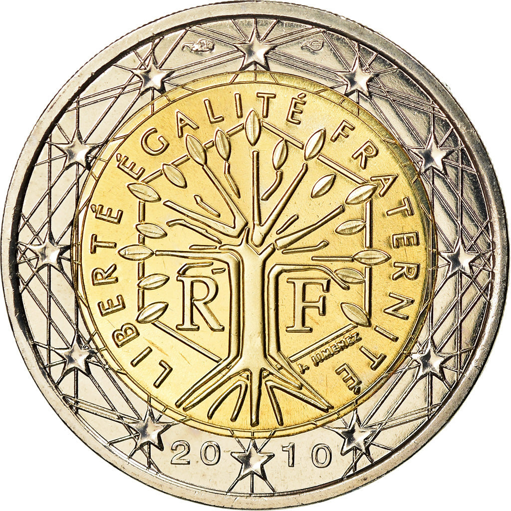 France, 2 Euro, 2010, MS(65-70), Bi-Metallic, KM:1414