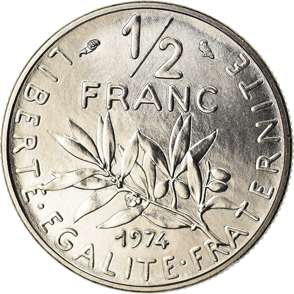 Moeda, França, Semeuse, 1/2 Franc, 1974, Paris, MS(65-70), Níquel, KM:931.1