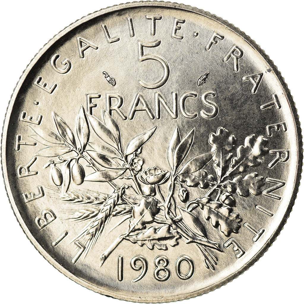Moneda, Francia, Semeuse, 5 Francs, 1980, Paris, FDC, Níquel recubierto de