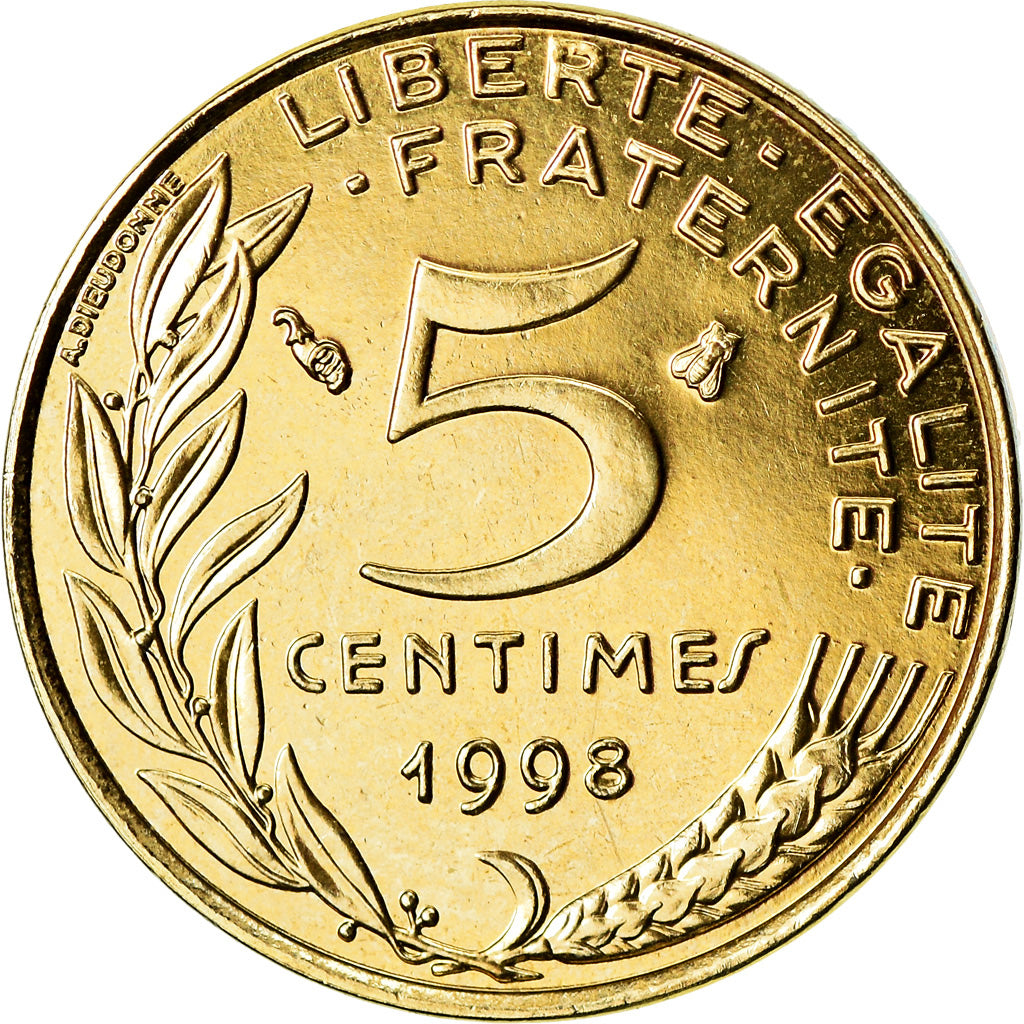 Moneta, Francia, Marianne, 5 Centimes, 1998, Paris, FDC, Alluminio-bronzo