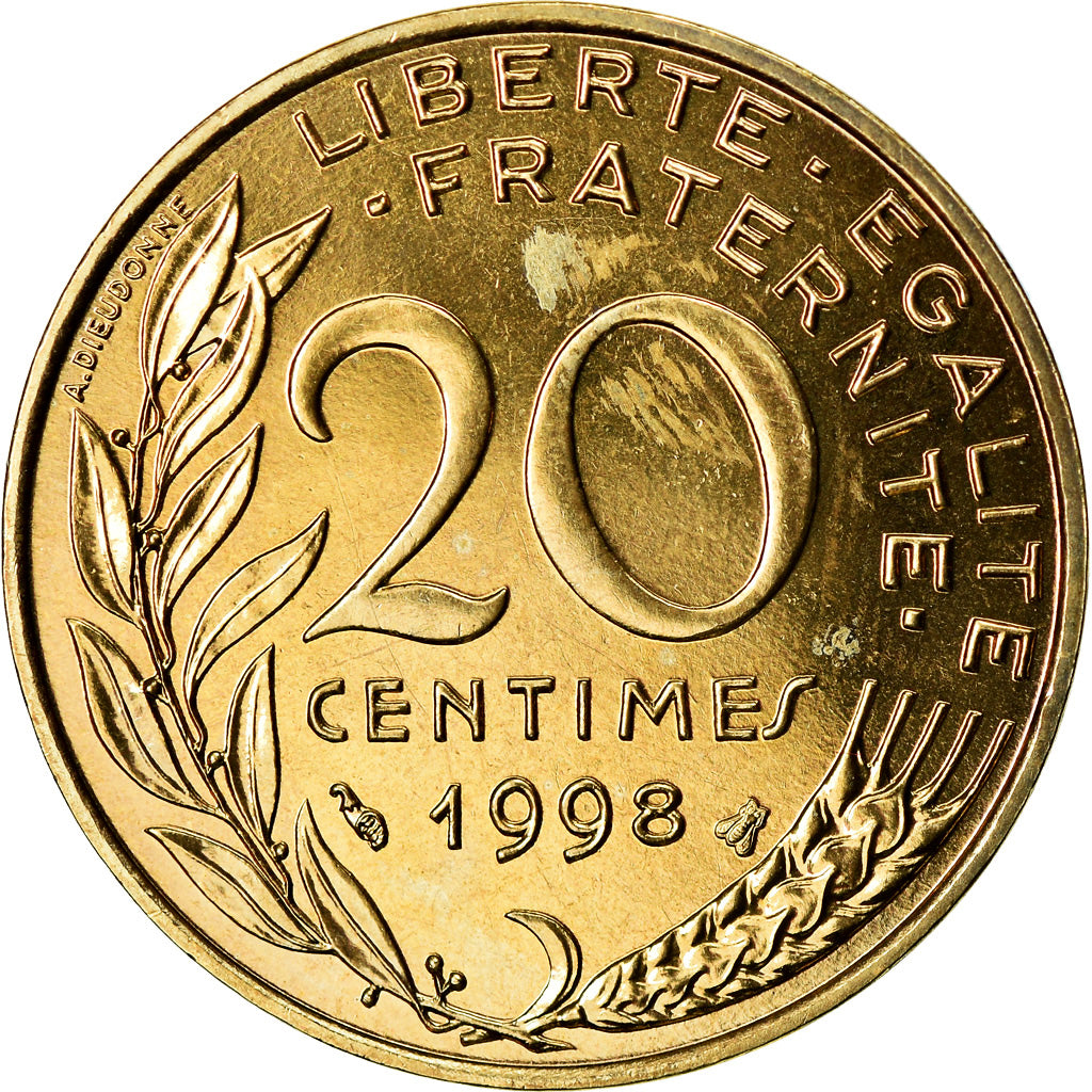 Coin, France, Marianne, 20 Centimes, 1998, Paris, MS(65-70), Aluminum-Bronze