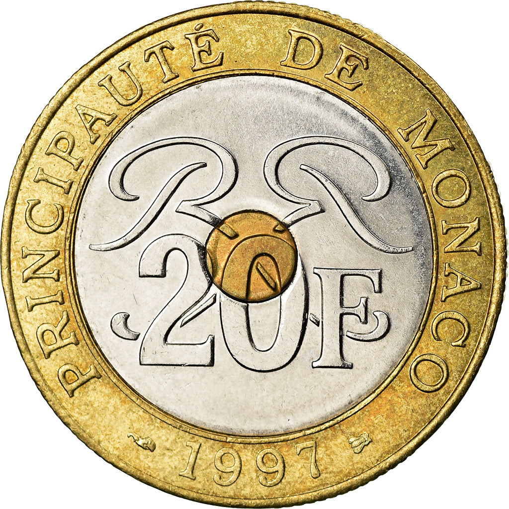 Coin, Monaco, Rainier III, 20 Francs, 1997, AU(55-58), Tri-Metallic, KM:165
