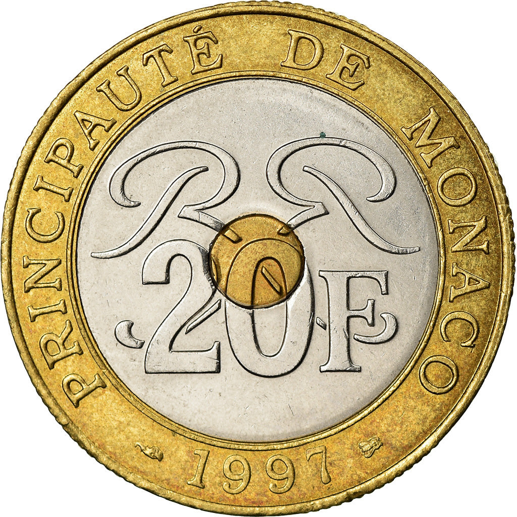 Coin, Monaco, Rainier III, 20 Francs, 1997, AU(55-58), Tri-Metallic, KM:165