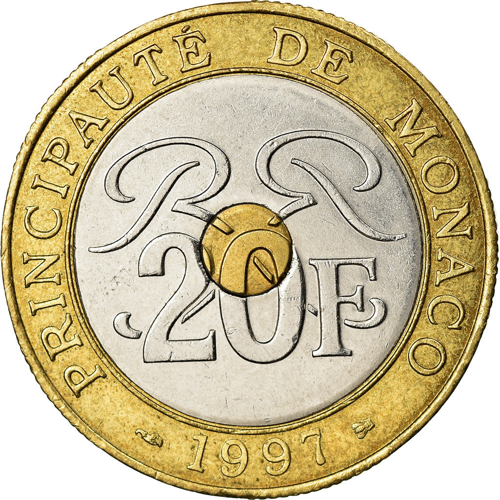 Coin, Monaco, Rainier III, 20 Francs, 1997, AU(55-58), Tri-Metallic, KM:165