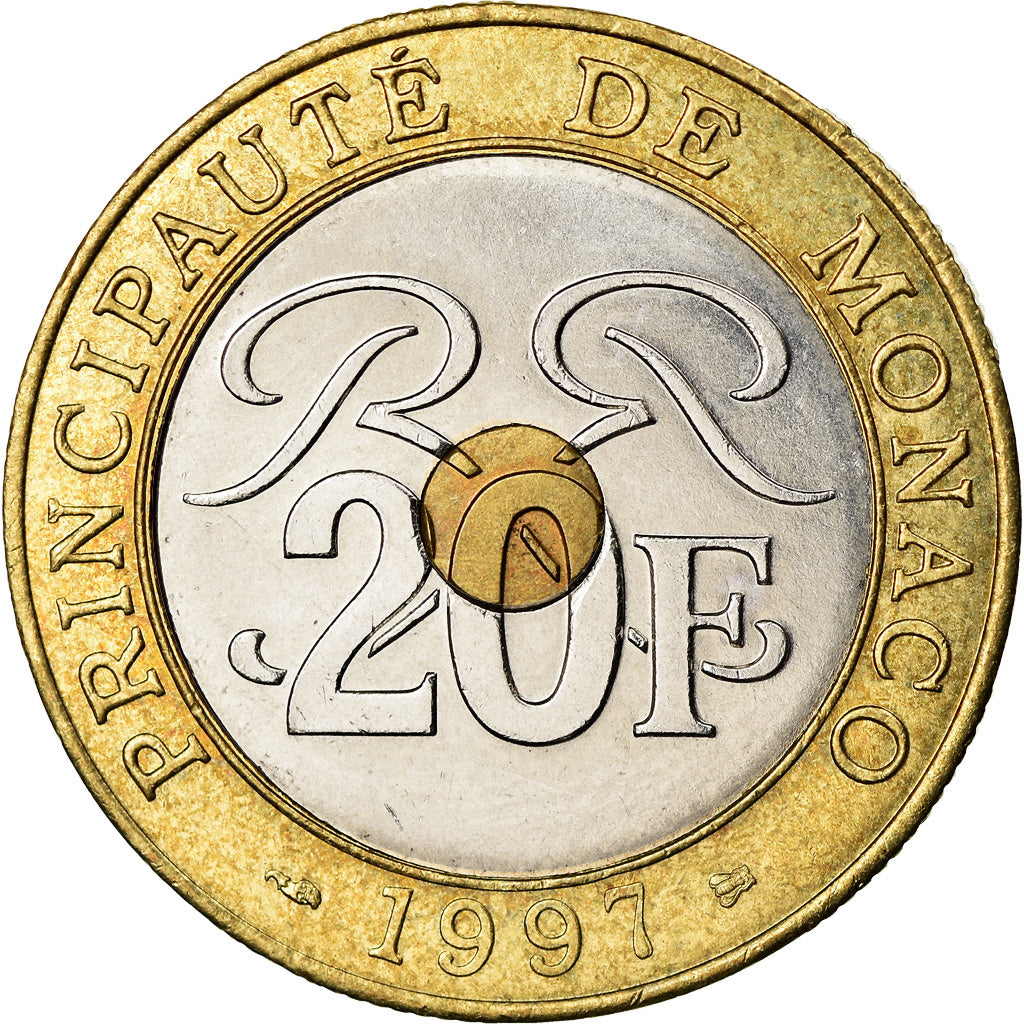 Coin, Monaco, Rainier III, 20 Francs, 1997, AU(55-58), Tri-Metallic, KM:165