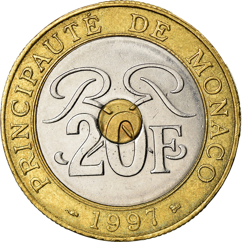 Coin, Monaco, Rainier III, 20 Francs, 1997, AU(55-58), Tri-Metallic, KM:165