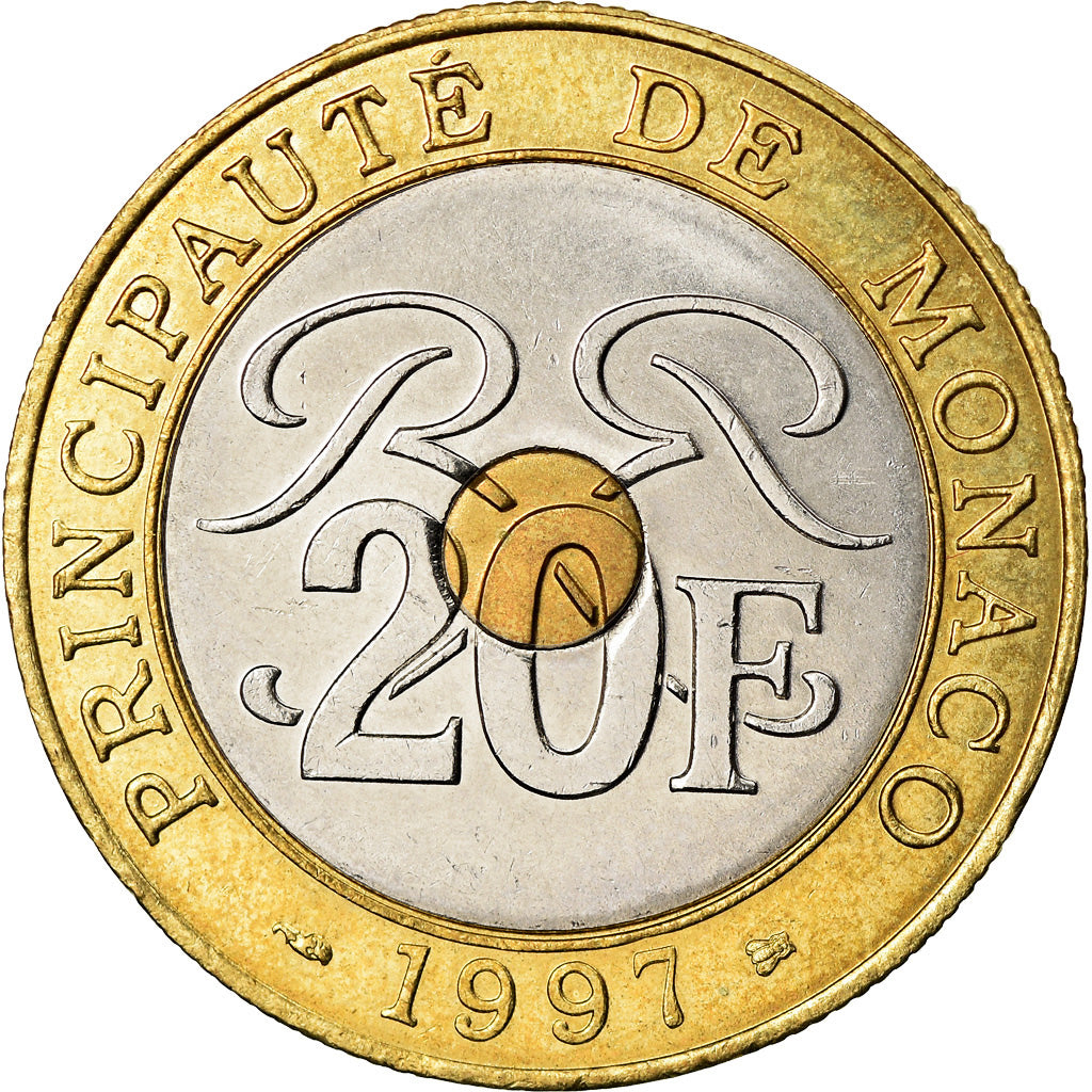 Coin, Monaco, Rainier III, 20 Francs, 1997, AU(55-58), Tri-Metallic, KM:165