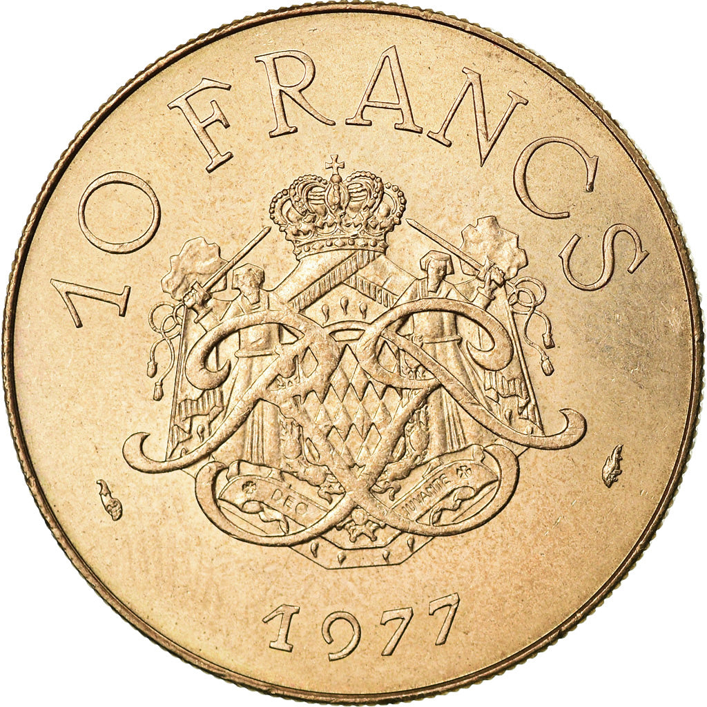 Coin, Monaco, Rainier III, 10 Francs, 1977, AU(55-58), Copper-Nickel-Aluminum