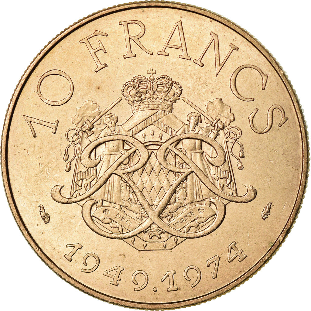 Coin, Monaco, Rainier III, 10 Francs, 1974, AU(55-58), Copper-Nickel-Aluminum